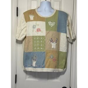 Alfred Dunner 3X Patchwork Sweater | Vintage Ramie Cotton Floral Top